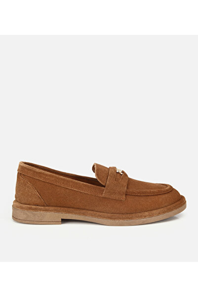 Hotiç Kadın Süet Deri Taba Tokalı Klasik Loafer