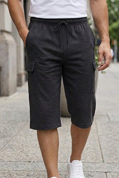wingetstar Men's Anthracite Casual Cargo Pocket Bermuda Shorts
