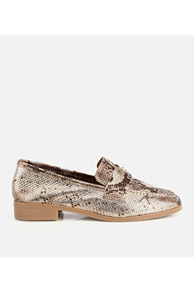 Hotiç Kadın Deri Gold Yılan Baskılı Klasik Loafer