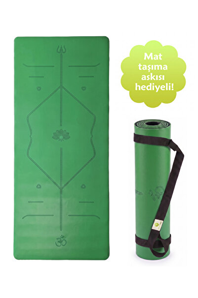 Yogatime Rubber Yoga Mat Laser Line – 5mm Yeşil - Hizalama Çizgili Kaymaz Kau...