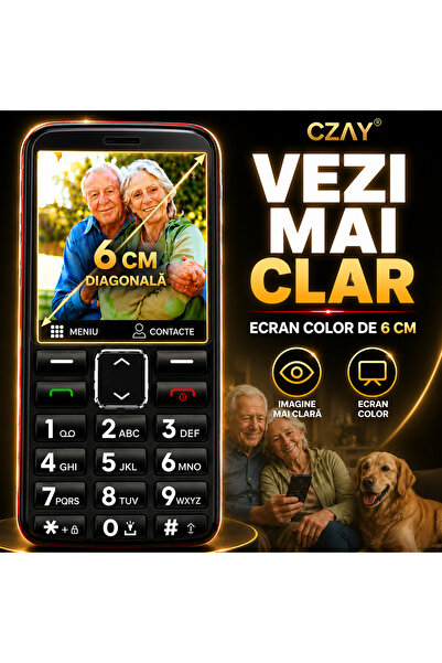 CZAY Telefon mobil pentru seniori, românesc, maghiar, ecran mare, color, cameră, volum puternic, SOS, 2G