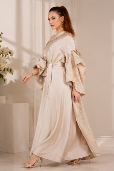 Stylish Fashion Stylish Fashion Turkish High End Design Beige One Shoulder Dress