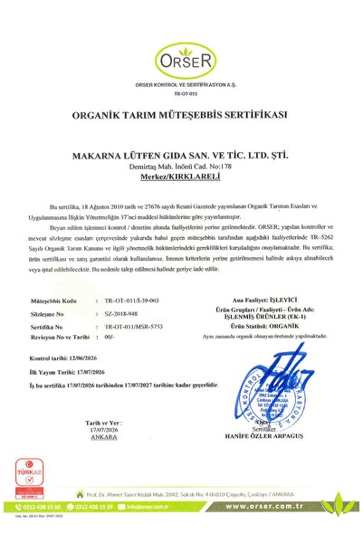 Makarna Lütfen Organik Keçiboynuzu Unu (KATKISIZ-YERLİ-250 G)