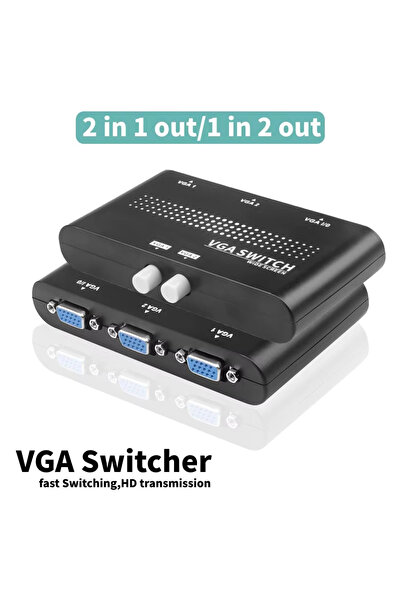 Choice محول فيديو VGA أسود 2 في 1 بمنفذين، جهاز تحويل وتقسيم VGA ثنائي الاتجا...
