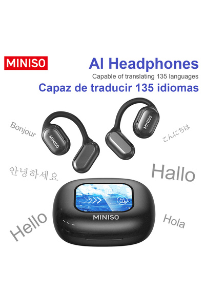 Miniso Black X30 Wireless Headphones Bluetooth Translation Earbuds Chat Heads...