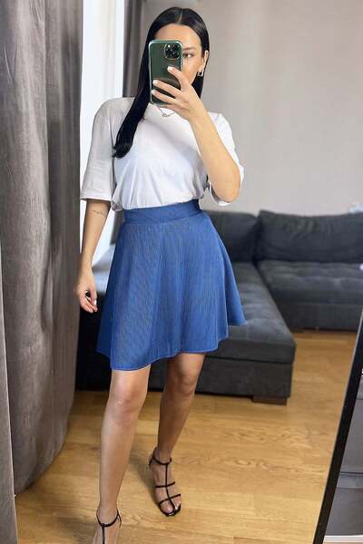 Fulla Moda Fitilli Beli Lastikli Mini Boy Etek