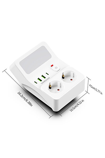 Choice شريط طاقة أبيض بقابس أوروبي مع منفذين كهربائيين ومنفذين USB ومنفذين Ty...