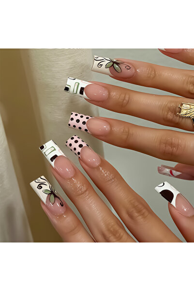 Choice10 Style 7 24Pcs Sweet Punk Vine Striped Pink Black French Polka Dot Pr...