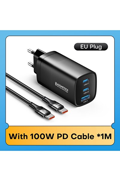 Choice EU With 100W Cable ASOMETECH GaN USB Type C Charger 65W 45W PPS PD QC4...