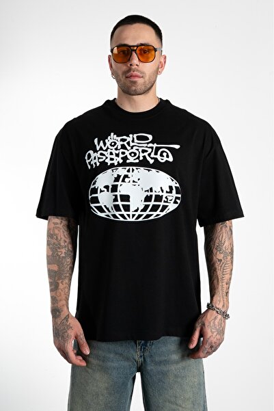 Fadeback World Passport Oversize crna muška majica