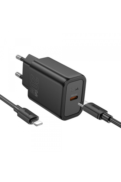 Apple Incarcator Retea Cu Cablu Lightning HOCO N60, 20W, 3A, 1 x USB-C, Negru