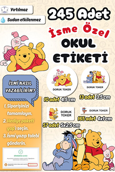 Sticker Ekspres Okul Etiketi Winnie The Pooh Kalem Defter Etiketi Özel İsim Y...
