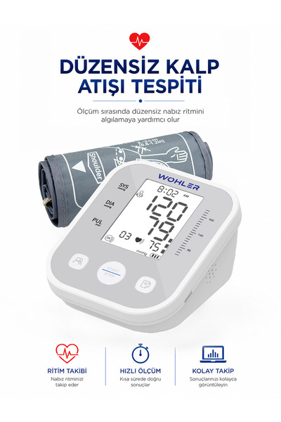 Wohler Üst Koldan Ölçer Dijital Tansiyon Aleti , Nabız Ölçer, TYPC-E , 99 Ölçüm Hafıza Çantalı