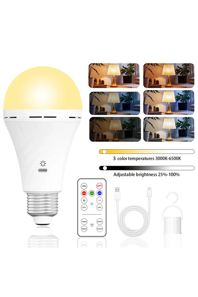Choice 1PCS USB-C Rechargeable Emergency Bulb with E27 Socket, Tri-Color Temp...