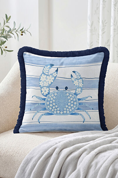 Realhomes Floral Patterned Crab Figured Striped Marine Themed Fringed Throw P...