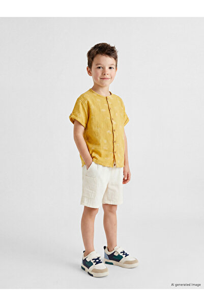 LC Waikiki Lcw Kids Yellow Judge Collar Boys' Shirt and Shorts 2-Piece Set