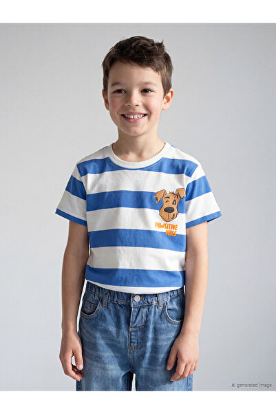 LC Waikiki Original Oval Collar Striped Boys' T-Shirt