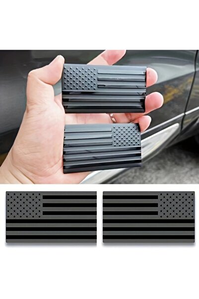 Choice black 2pcs Small Matte Black American Flag Sticker Decal for Car 3D US...