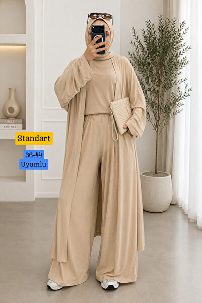 Balenbi Women's Combed Cotton Long Cardigan Blouse Wide Leg Pants Abaya Set B...