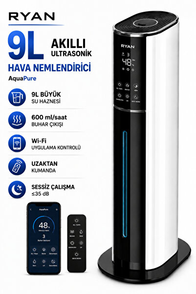 Ultrasonik Hava Nemlendirici 9L Akıllı Buhar Makinesi Nem Sensörlü Aromaterapi AquaPure