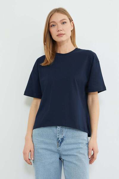 Fulla Moda Basic Bisiklet Yaka Crop Tişört