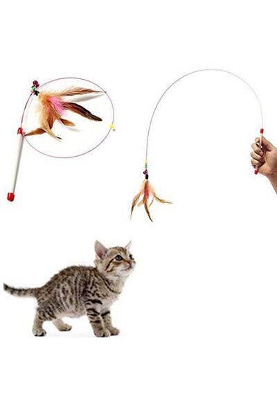 rianka Cat Play Rod 90 cm – Interactive Furry Cat Rod, Cat Toy with Elastic String