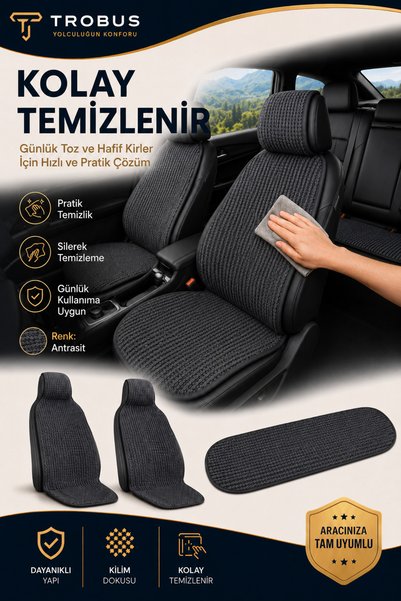 TROBUS Ford Focus Sedan ve HB 2011-2018 Örme 3 Parça Minder Terletmez Kaymaz Taban Füme