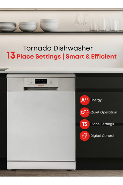 Tornado Freestanding Dishwasher 13 Place Settings, 6 Programs, A++ Energy, TD...