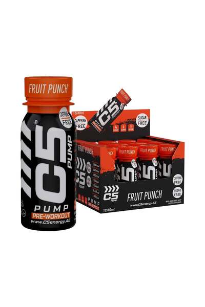 C5 PUMP Shot Pre - Workout, Caffeine - Free (Pack of 12, Fruit Punch) - Pre-W...