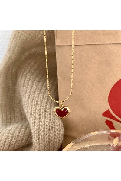 Choice HN4915-1 2024 Mothers Day Red Heart Pendant Stainless Steel Gold Color...