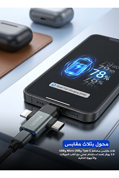 unbranded 3-in-1 Multi-Function Adapter | Lightning, Micro USB & Type-C Conne...