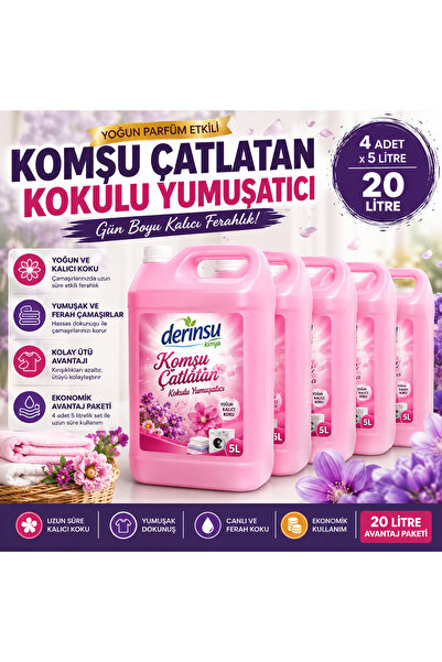 DERİNSU KİMYA Komşu Çatlatan Kalıcı Kokulu Yumuşatıcı – 4 x 5 Litre (20 Litre)