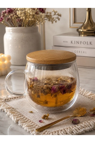 Senin Dükkanın Borosilicate Glass Cup with Glass Lid 350 ml