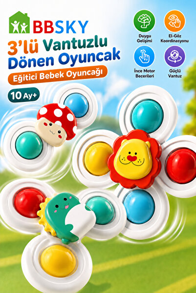Genel Markalar 3'lü Bebek Vakumlu Döner Topaç: Duyu Gelişimi Destekli, Serbes...