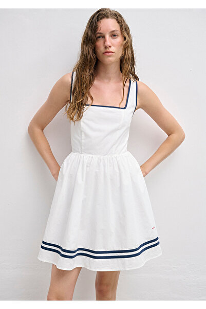 Mavi Square Collar White Dress with Piping Detail 1310929-70057