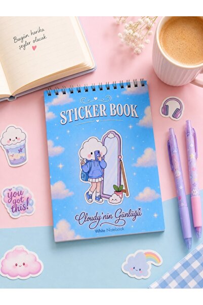 White Notebook Cloudy'nin Günlüğü Sticker Book 581 Adet 18 Yaprak Renkli Etik...