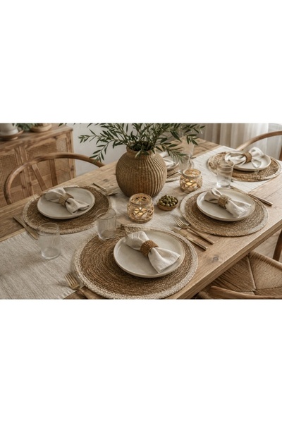 Halımax Wicker Supla Four-Piece Round American Service Set 35 cm Natural Look Woven Table Service Set of 4 (4 Pieces)