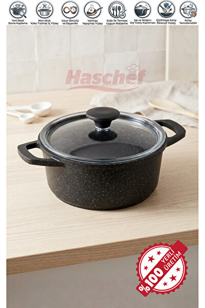 HASCHEF Elmas Döküm Yapışmaz Titanyum Kaplama Derin Tencere 20 Cm