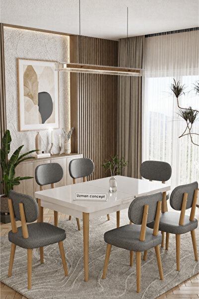 UZMHOME Sunset 80 x 130 Açılabilir 6 Sandalyeli Masa Takımı