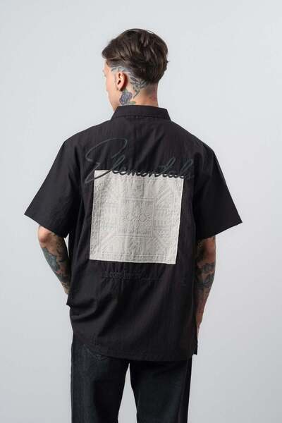 Respire Men's Elementals Embroidered Oversize Shirt Black
