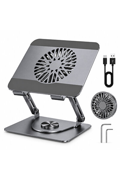 Mcstorey Laptop Standı Soğutuculu Alüminyum Notebook Yükseltici 360° Döner Ka...