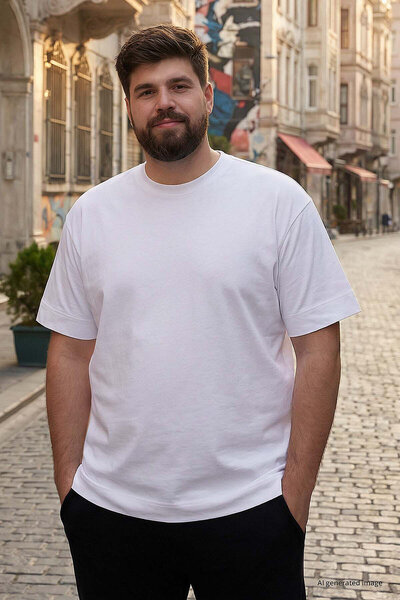 TOMMY LIFE White Basic Short Sleeve O Neck Plus Size Men's T-Shirt - 88072