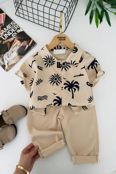 Minigimin Cicileri My Little One's Skin-Friendly Tropical Palm Patterned Shir...