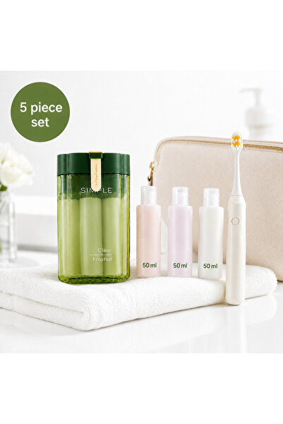miraza Set Recipiente Calatorie cu Periuta de Dinti,3 Sticlute Cosmetice Reincarcabile 50 ml, Rezistent la Scurgeri, Kit Voiaj Compact pentru Avion si Bagaj de Mana, pentru Sampon, Gel de Dus, Balsam