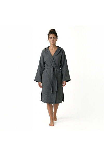Home Harmony Hooded Kimono 4 Layers Muslin Bathrobe