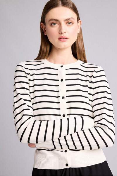 DeFacto Regular Fit Crew Neck Striped Cardigan G7860Ax26Sp