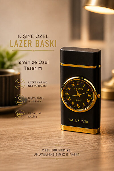Genel Markalar İsme Özel Lazer Baskılı Lüks Saatli Pürmüz Çakmak- Kişiye Özel...
