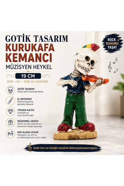 e-life shop Gotik Tasarım Kurukafa Kemancı Müzisyen Heykel Masaüstü Biblo 19 ...