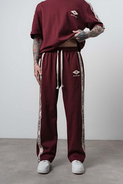 Respire Men's Ffb Stripe Detailed Baggy Sweatpants Claret Red