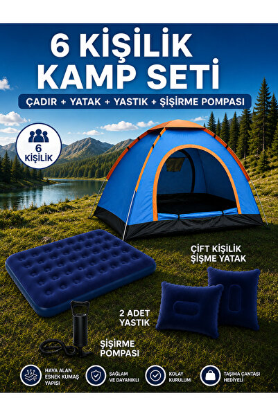 Realx 6 Kişilik Kamp Çadırı Çift Kişilik Yatak ve Yastık Kamp Seti 220x250x15...